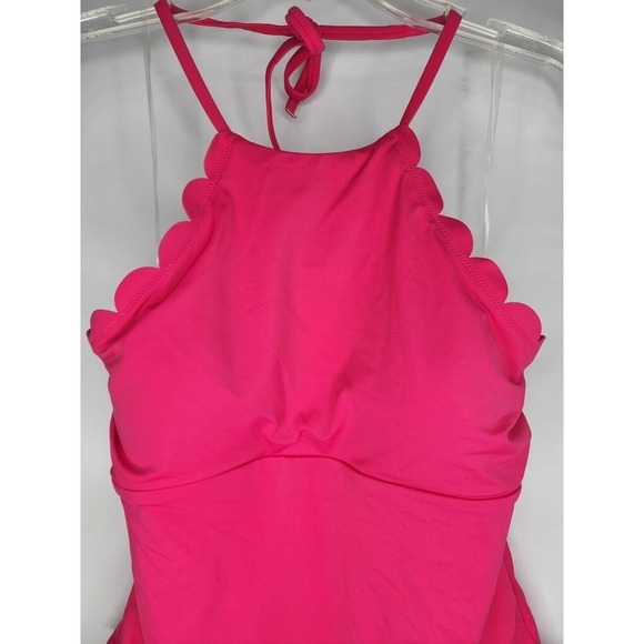 Chelsea 28 High Neck Scalloped One Piece Swimsuit Pink Size Large New - Picture 3 of 12